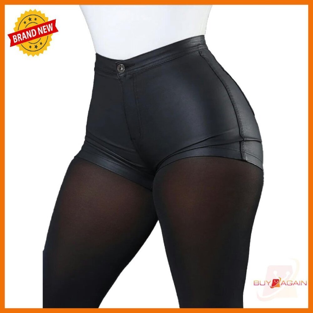 High Waist Faux Leather Shorts Stretch Mini Booty Shorts Size S